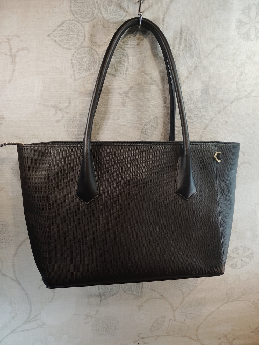 Dagne Dover Black Structured Coated Canvas Laptop Shoulder Tote